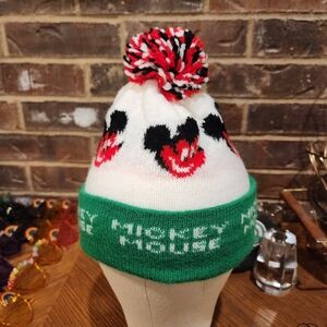 Mickey Mouse Kids Pom-Pom Beanie - White, Red, Green
